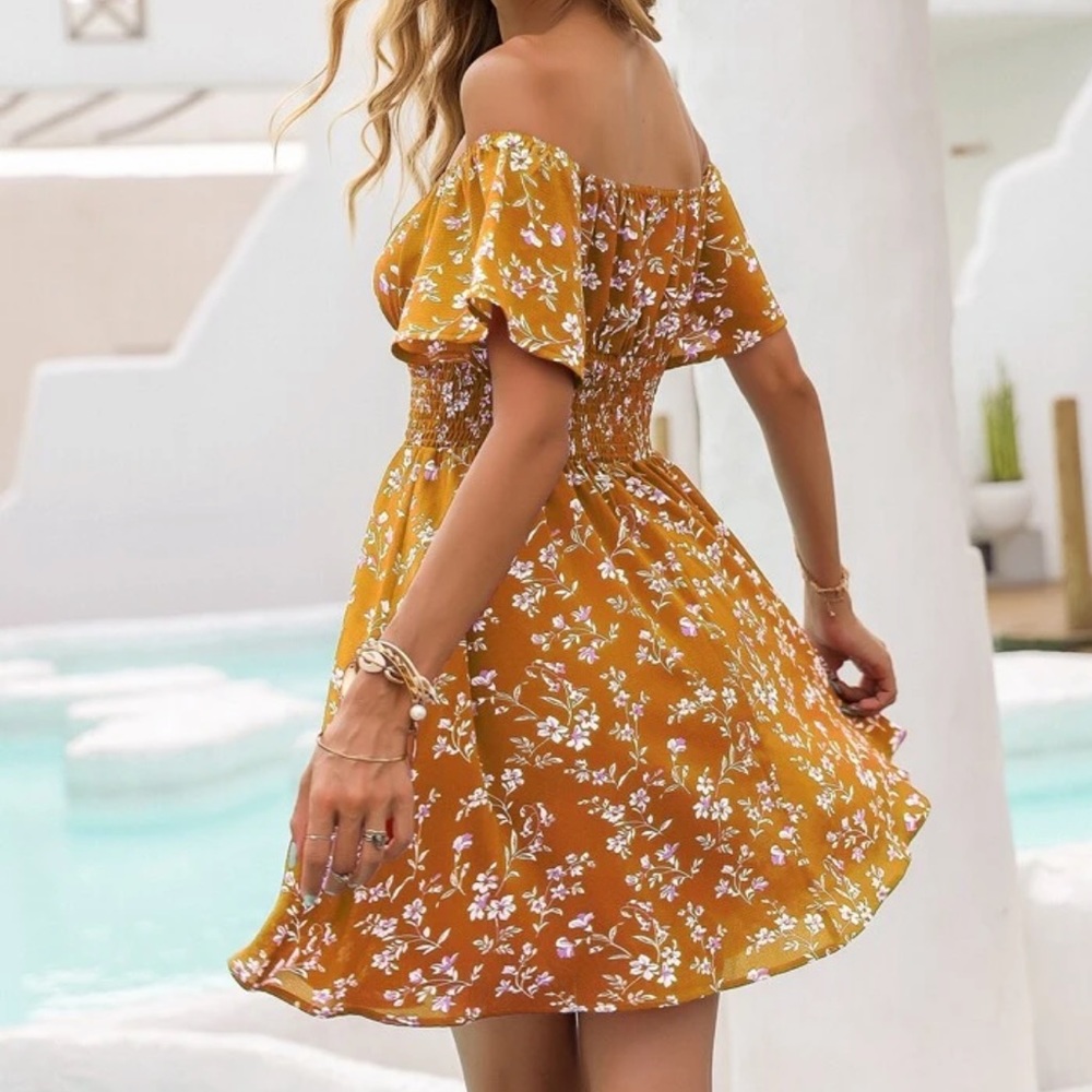 Boho floral print shirred waist mini dress - Picture 15 of 16
